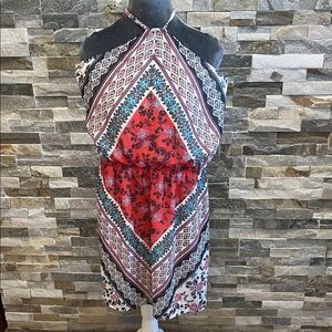 Express Red, Black & White Halter Print Dress